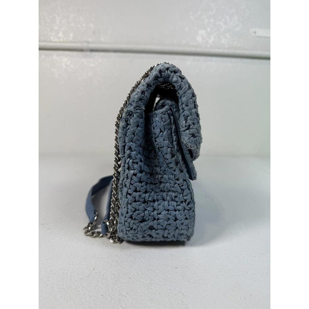 Sandro Blue Raffia YZA Bag with Stains and Hardware Scratch - Picture 7 of 15